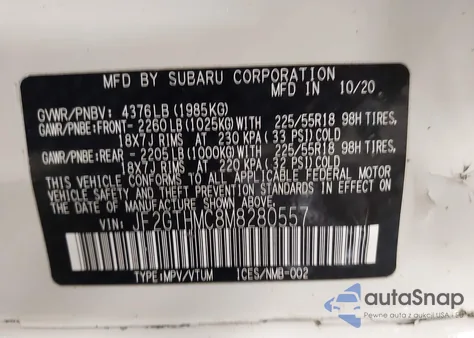 2021 Subaru Crosstrek Limited z USA, uszkodzony, nr VIN JF2GTHMC8M8280557